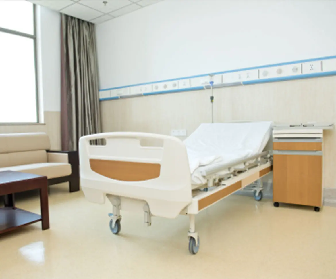 Hospital corridor with seamless slip-resistant epoxy flooring