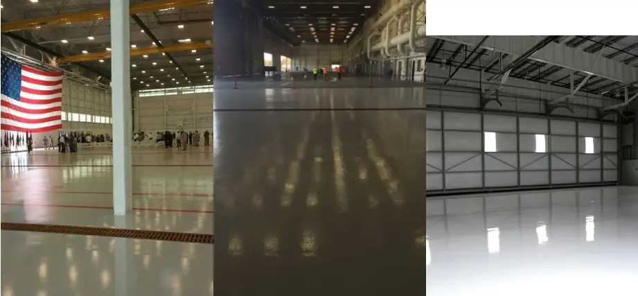 Collage of aerospace and military facility flooring installations