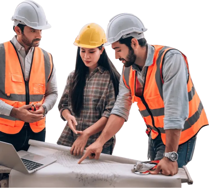 SPF Industrial team reviewing flooring plans on a construction site