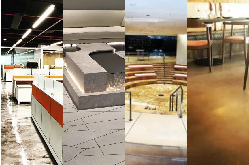 Collage of concrete resurfacing and flooring projects
