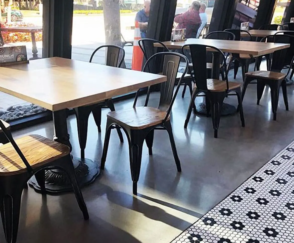 High-end retail showroom with epoxy floor coating and display shelving