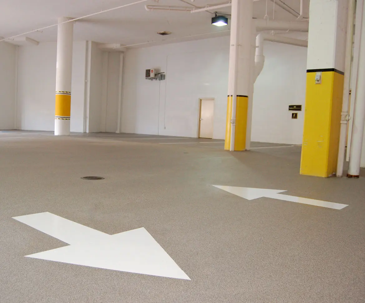 Transportation hub with durable moisture-resistant epoxy flooring