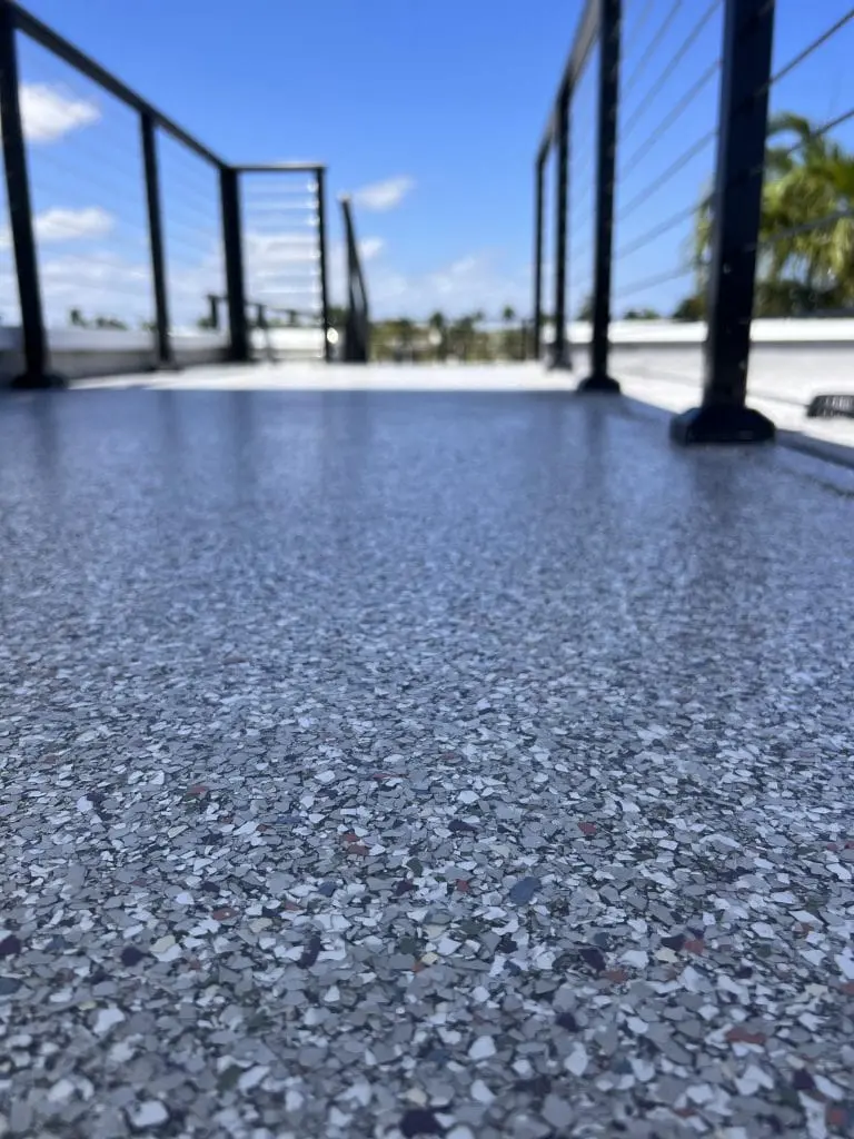 Epoxy chip flooring on outdoor deck