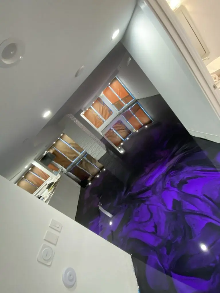 Metallic epoxy flooring interior